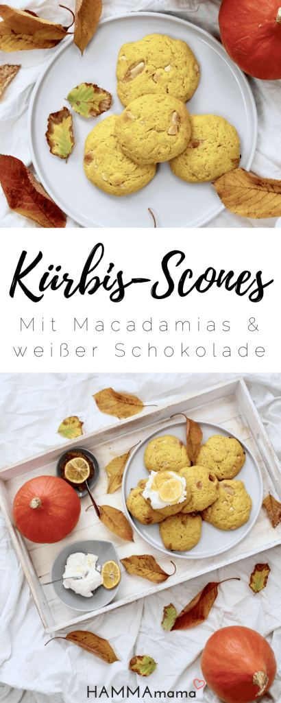 Einfaches DIY-Rezept für Kürbis-Scones mit Macadamias und weißer Schokolade
